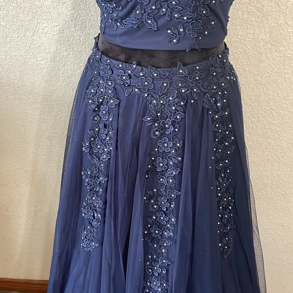 Say Yes To The Prom Navy Blue Lace Halter Dress - Picture 6 of 15
